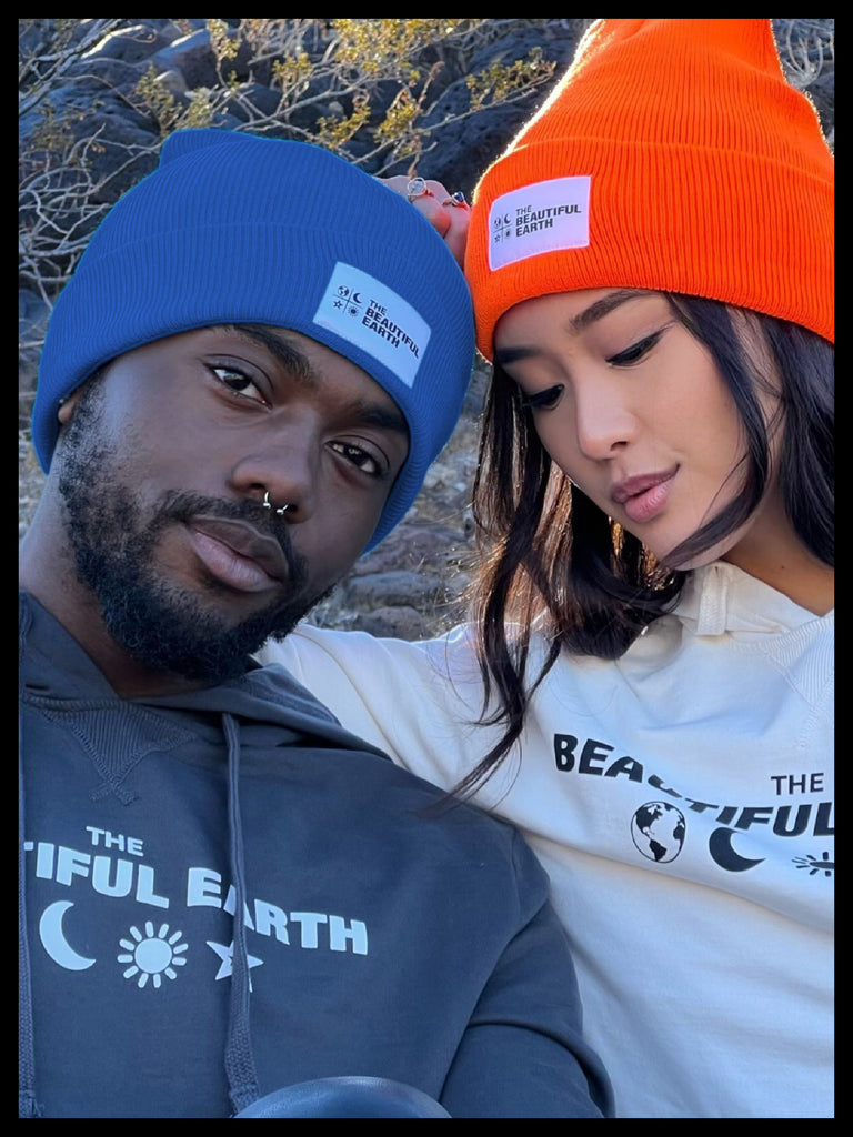 THE YEAR-ROUND BEANIE in DESERT BLUE W/ WHITE PATCH on DOUGLAS THE BEAUTIFUL EARTH | Conscious Clothing Brand + Healthy Essentials