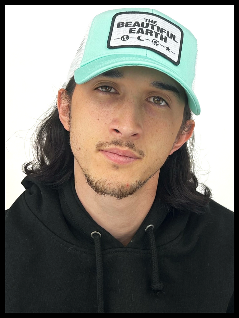 FOREVER TRUCKER MINT + WHITE W/ B x W PATCH THE BEAUTIFUL EARTH | Conscious Clothing Brand + Healthy Essentials