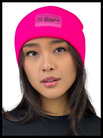 THE YEAR-ROUND BEANIE in HOT PINK OPAL w/ PINK PATCH on RACHEL THE BEAUTIFUL EARTH | Conscious Clothing Brand + Healthy Essentials