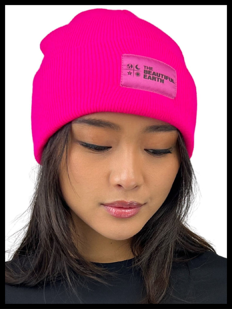 THE YEAR-ROUND BEANIE in HOT PINK OPAL w/ PINK PATCH on RACHEL THE BEAUTIFUL EARTH | Conscious Clothing Brand + Healthy Essentials