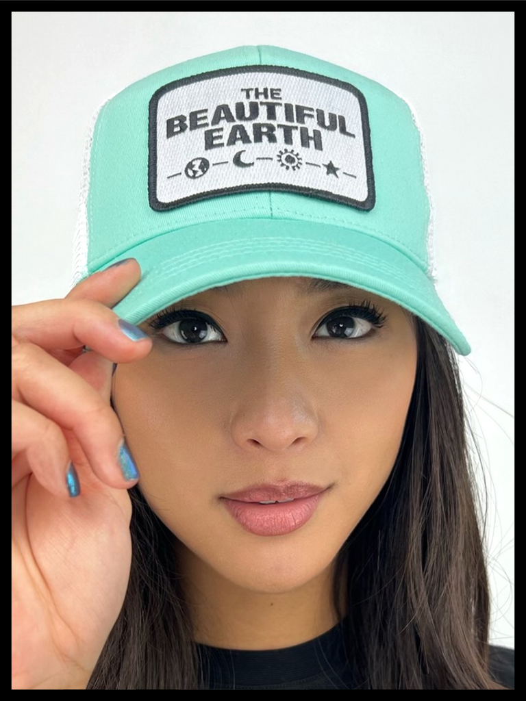 FOREVER TRUCKER MINT + WHITE W/ B x W PATCH THE BEAUTIFUL EARTH | Conscious Clothing Brand + Healthy Essentials