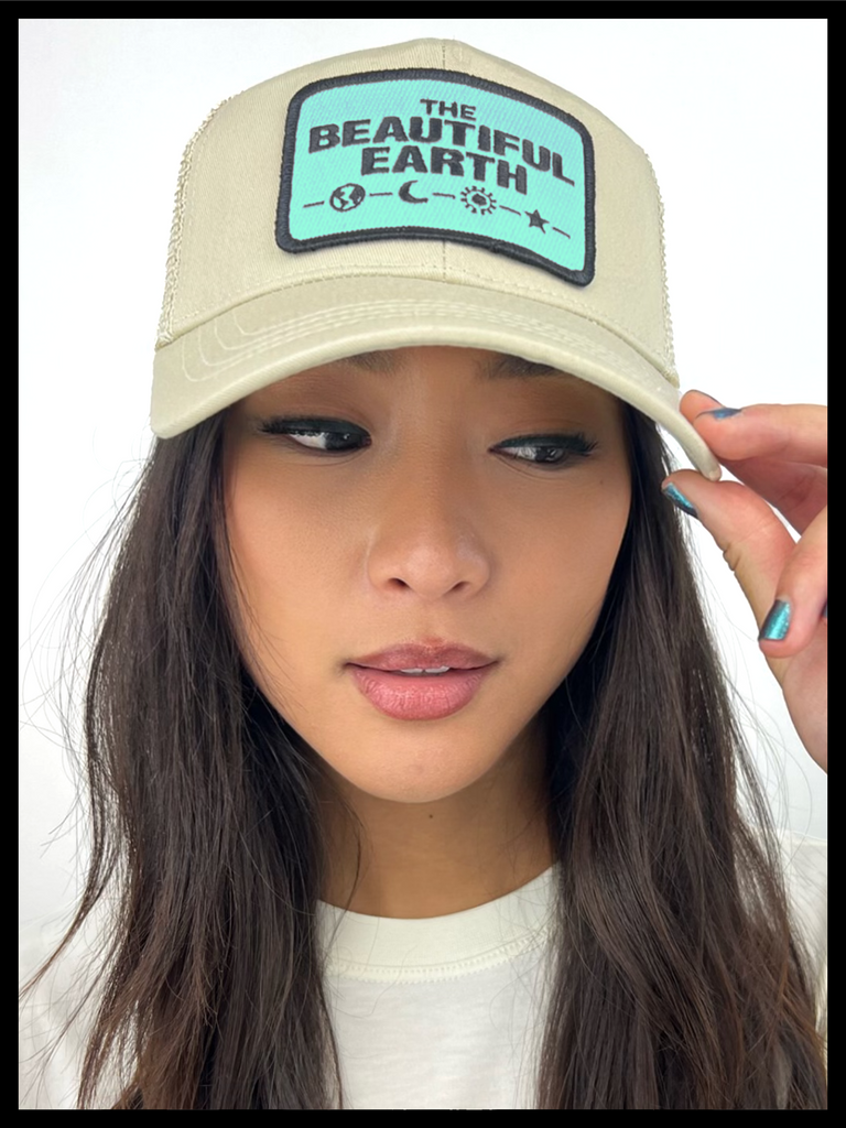 FOREVER TRUCKER SAND + SAND W/ MINT PATCH THE BEAUTIFUL EARTH | Conscious Clothing Brand + Healthy Essentials